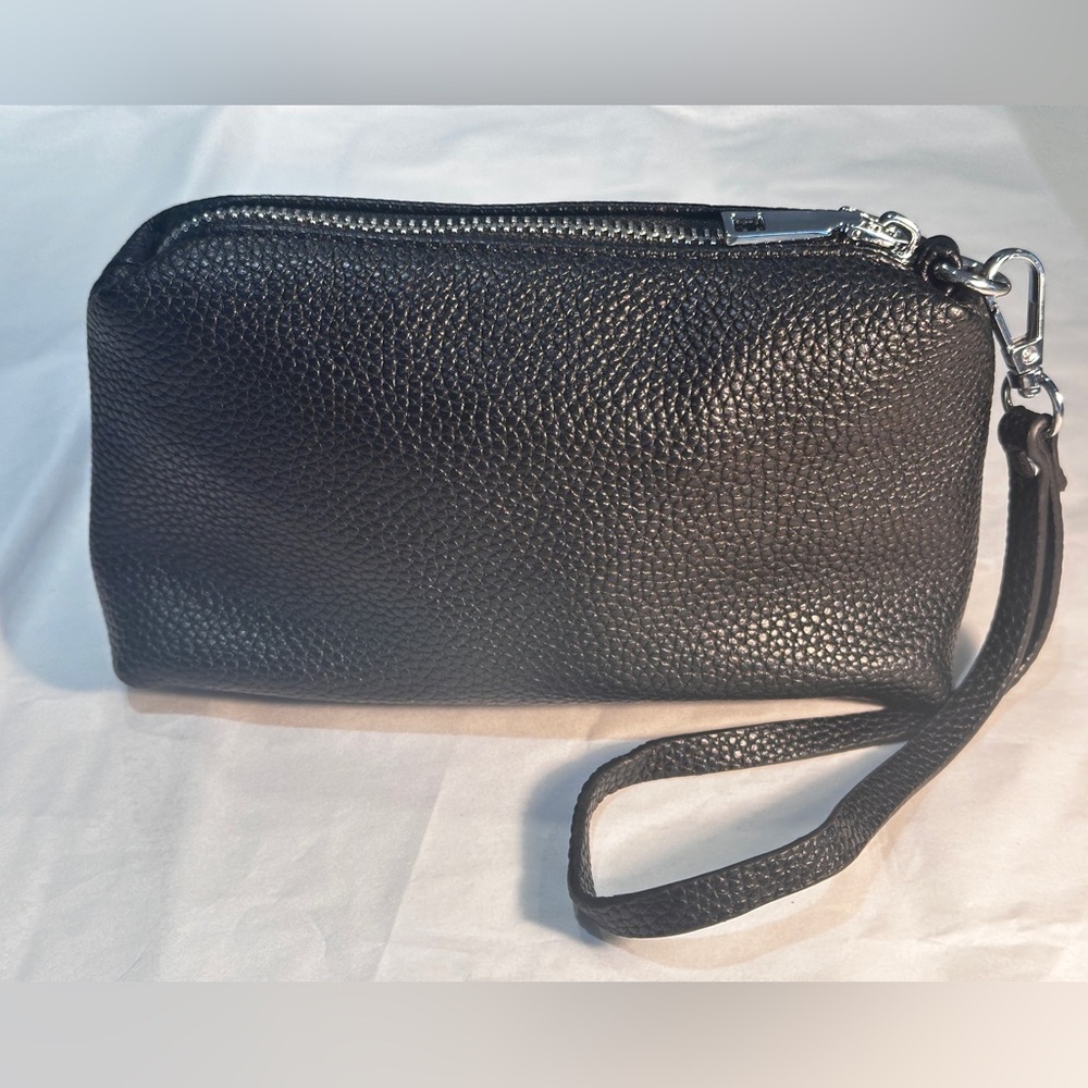 Antik Kraft Black Pebbled Vegan Leather Wristlet